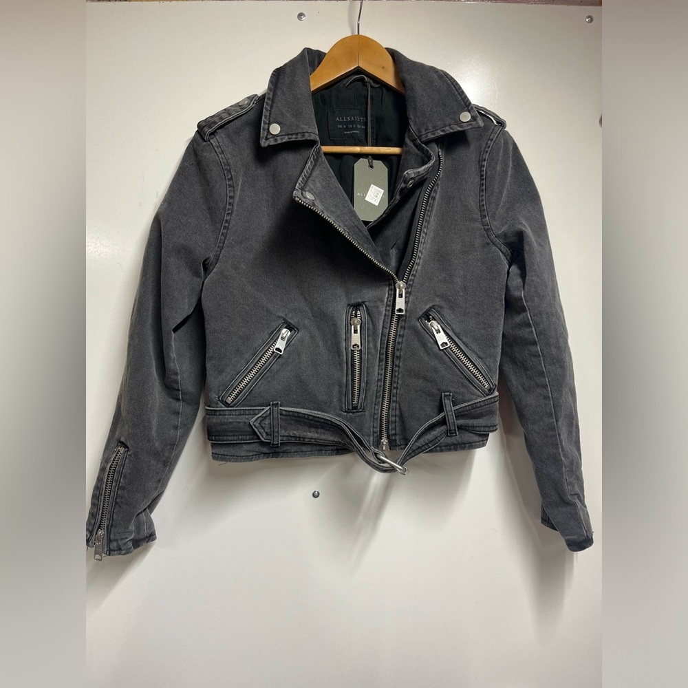 NEW NWT All Saints Balfern Denim Biker Jacket in Washed grey size 2 women’s - Picture 5 of 14